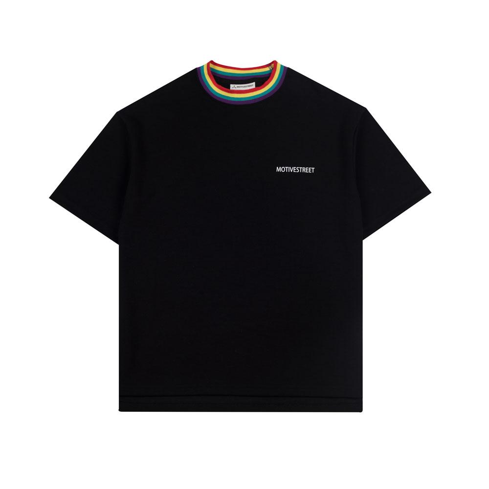 RAINBOW NECK POINT TEE BLACK