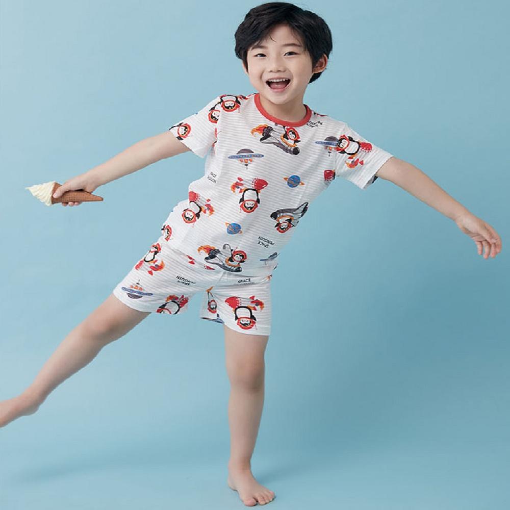 Rocket Penguin; 21SS kids Organic Short Sleeves Jacquard