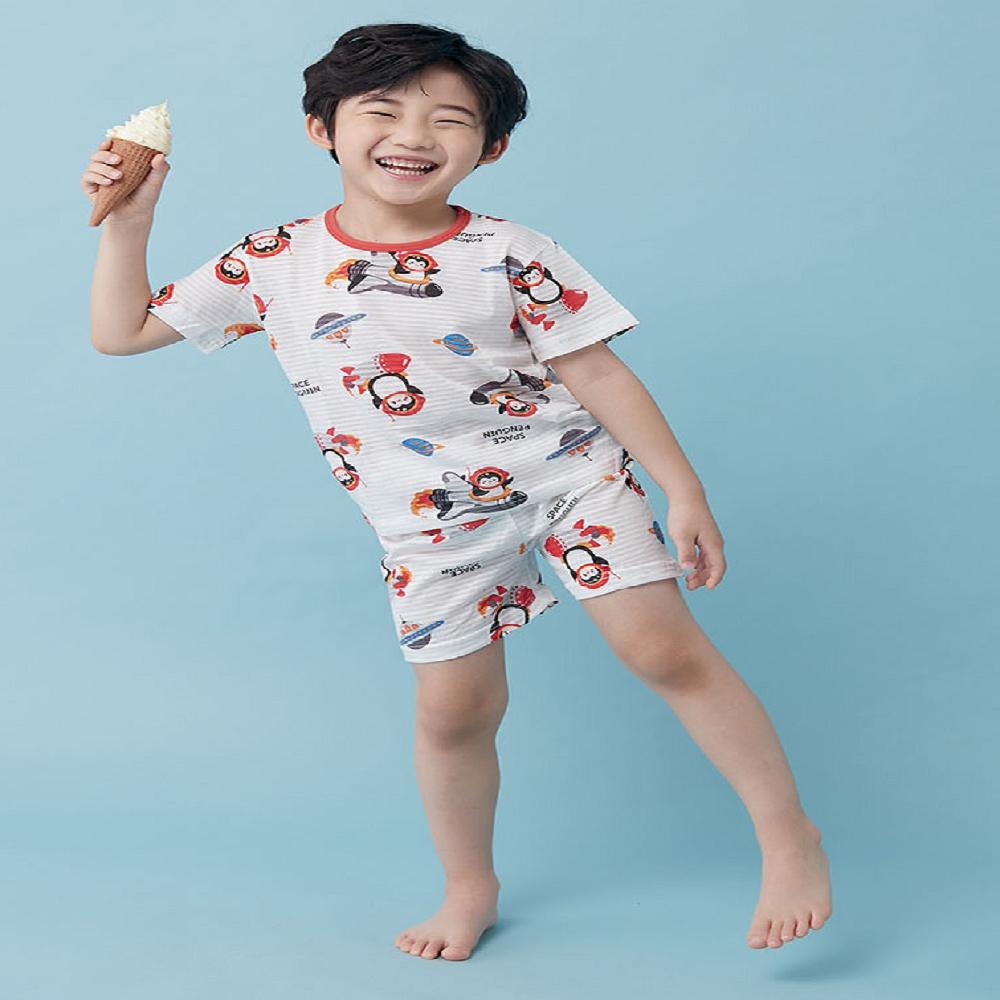 Rocket Penguin; 21SS kids Organic Short Sleeves Jacquard