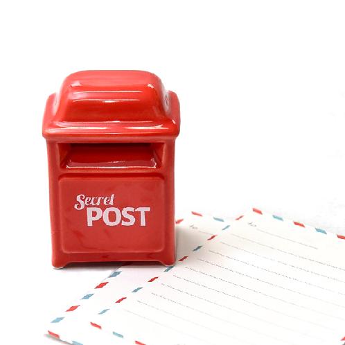 SECRET POST RED | writing pad, letter,Time capsule,gifts, mailbox, box, mail, souvenir, ceramic, mini, post, mini post