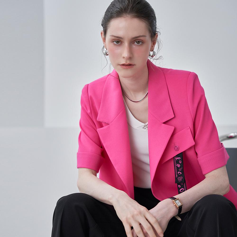 Back Button Poly Short-Sleeve Single Jacket